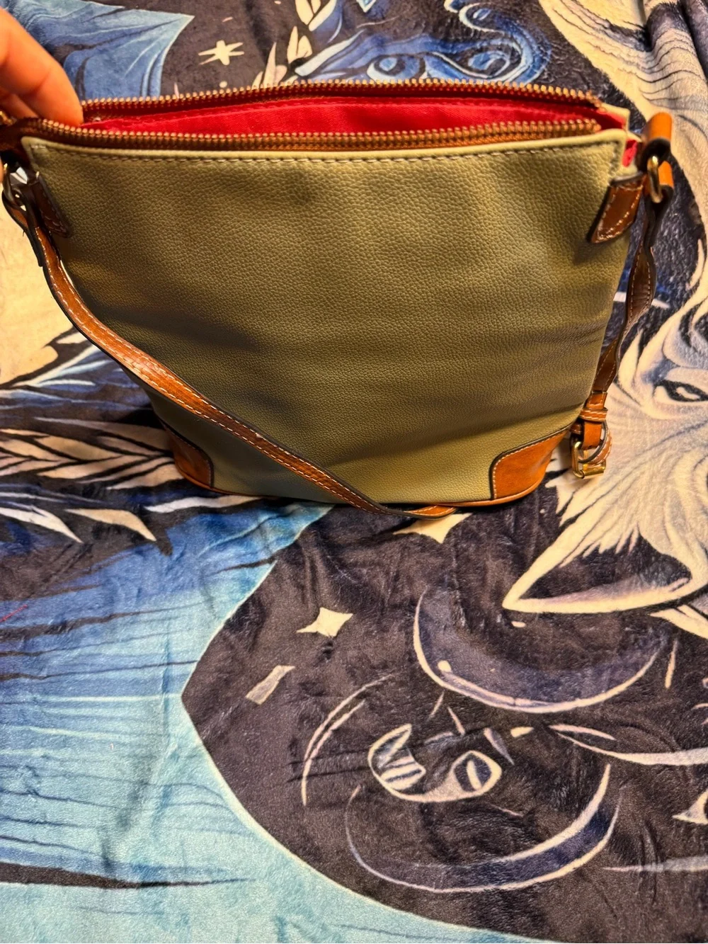 Dooney & Bourke Light Sage and Tan Pebble Leather Crossbody Messenger